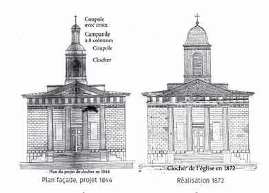 plan du clocher en 1844 et 1872